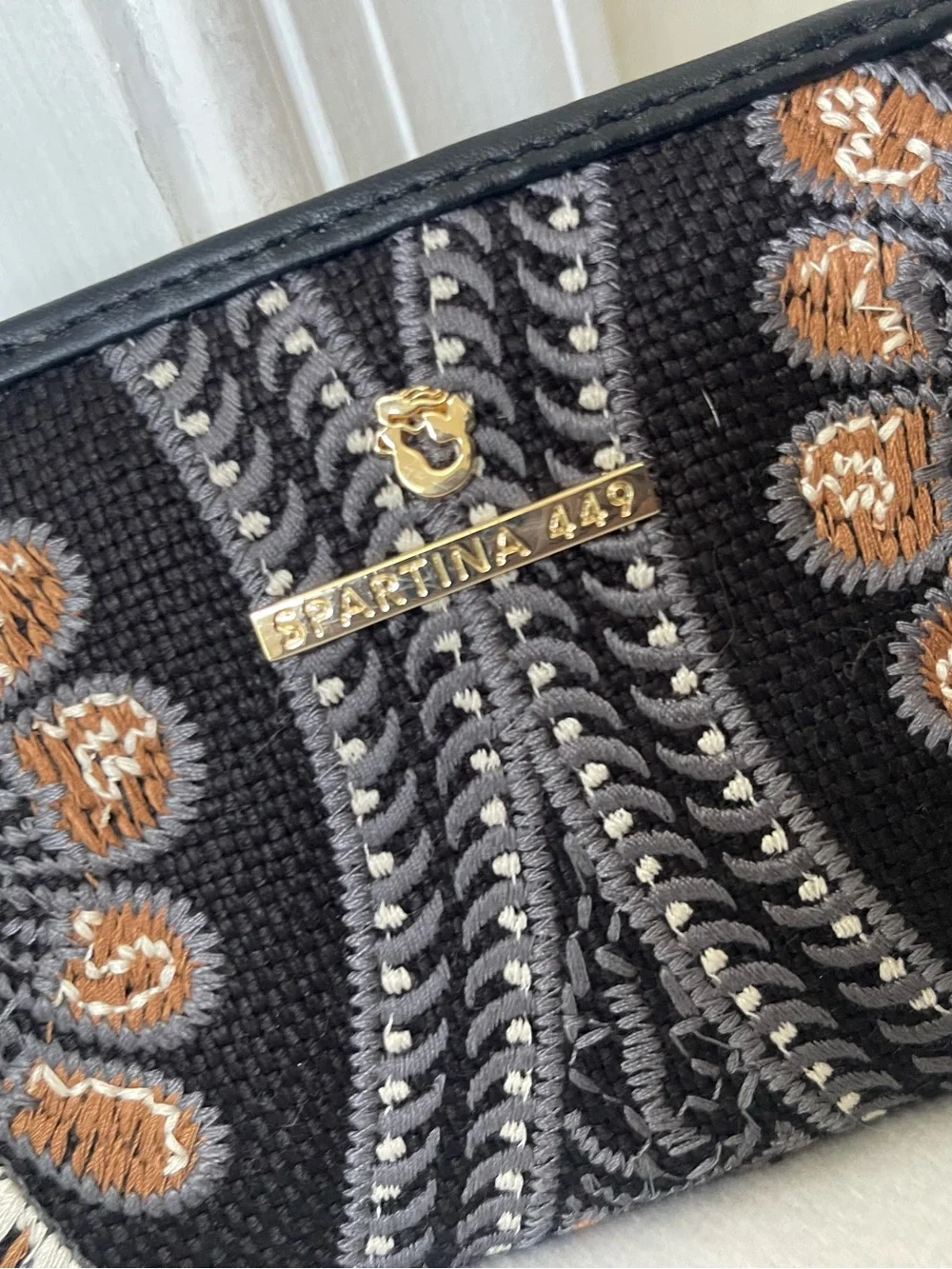 Spartina Black Embroidered Zip Wallet